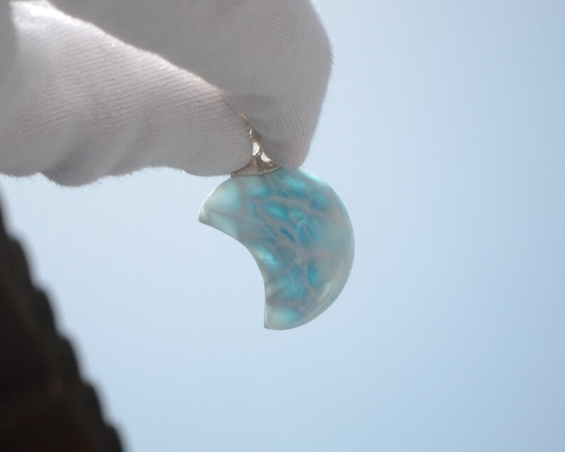 turtleback Larimar pendant 925 silverblue moonlarimar jewelrygift for woman Tides of Winter Larimar moon pendant by Larimarandsilver