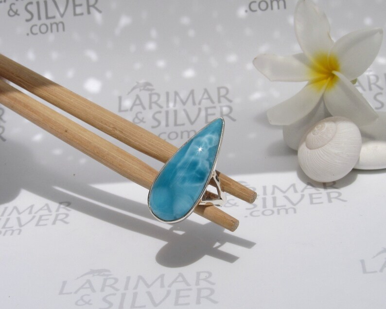 Larimar ring size 8 by Larimarandsilver Larimar teardrop ring silverblue streammountain stormLarimar jewelrygift for her Wild River