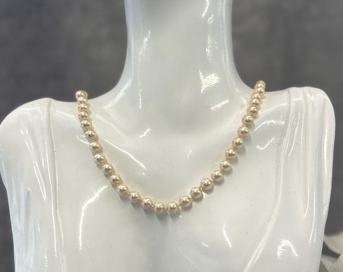 Vintage Monet Faux Pearl Choker Necklace, 16 Inch Signed Gold Clasp, Classic 1980s Bridal Jewellery