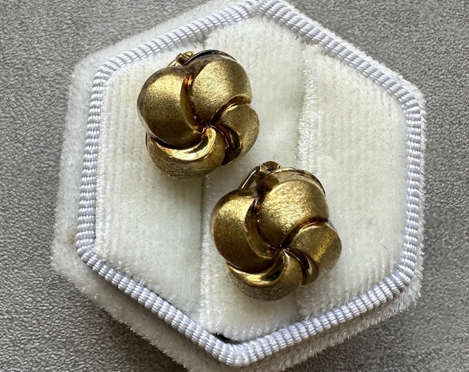 Vintage Rolled Gold, Signed Clip-On Earrings, 10/000 Signed Germany, Petite Sculptural Knot Style, Classic Gift for Her, Lightweight Glam