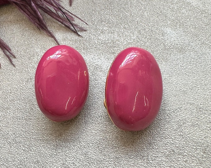 Vintage Enamel, Clip On Earrings, Sculptural Oval Domes, 1980s Statement Style, Unsigned Designer Costume Jewellery, Gift for Her