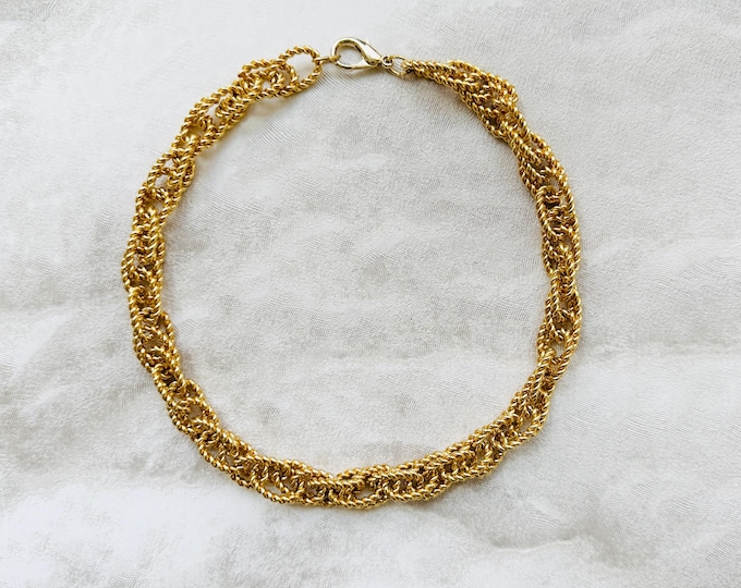 Vintage Twisted Gold Rope Chain Necklace, Chunky Layered Links, Pre-Loved 1980s Glam Statement, Gift for Her, Bold Retro Jewellery