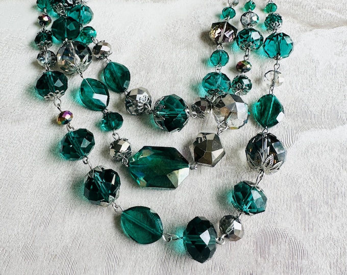Vintage crystal statement necklace, 1990s, formal pre-loved jewellery, gift for