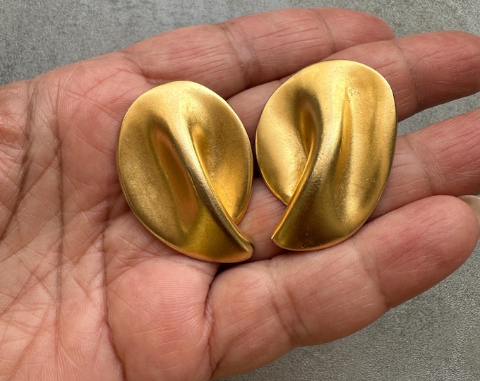 Vintage "Craft" Signed Gold Clip On Earrings, Sculptural Modernist Statement Studs, Designer Fashion Jewellery, 1980s Jewellery Gift for Her