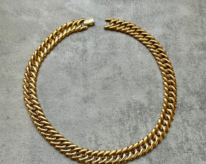 Napier Chunky Curb Chain Necklace, Vintage Gold Plated Statement Collar, 18 Inch, Patent Signed