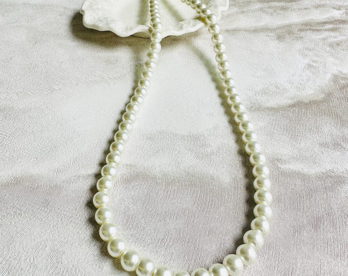 Vintage 1990s Faux Pearl Single Strand Necklace, Cream Satin Beads, 24.5" Length, Pre-loved Classic Jewellery, Classic Elegance