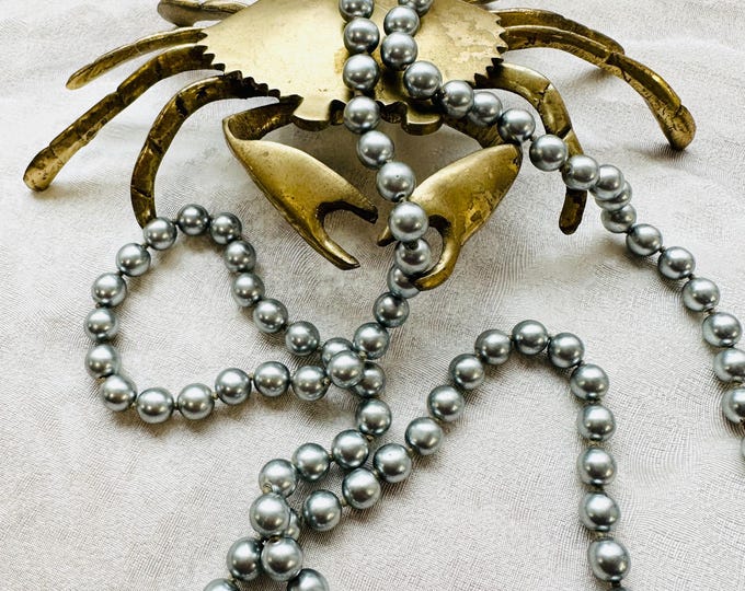 Long vintage grey faux pearl necklace | 1980s silver-tone bead strand | luxury jewellery