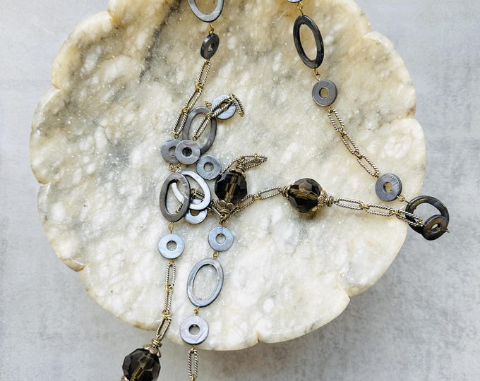 Chunky Shell and Glass Bead Statement Necklace | Two-Tone Chain | Boho Pre-Loved Jewellery