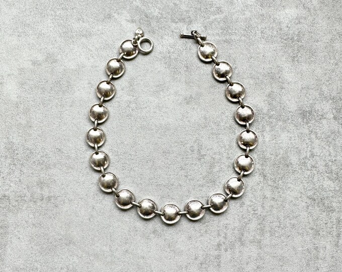 Pewter-Tone Disc Link Necklace, Sculptural Collar Necklace, Modernist Style, Weighty Statement Chain, Bold Pre-Loved Jewellery