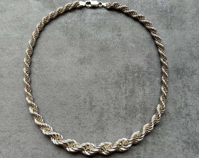 Vintage 925 sterling silver and gold braided chain necklace