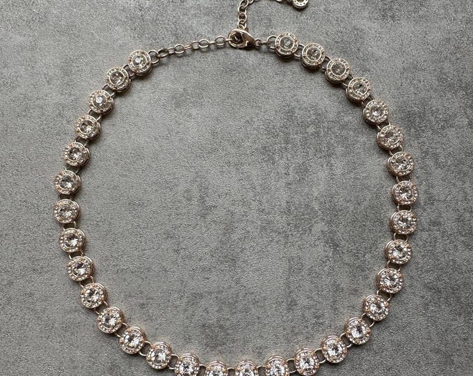 Vintage 1980s Anne Klein rose gold plated diamante necklace, signed adjustable