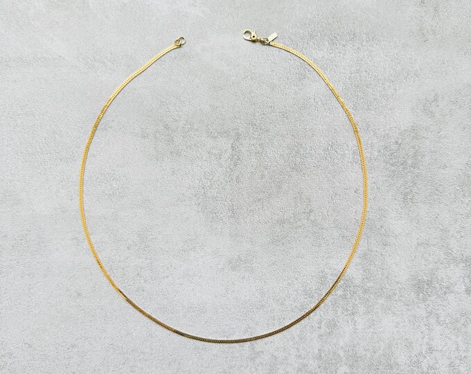 Vintage Monet flat gold chain necklace, silky herringbone style, signed minimalist 1990s piece, gift for her, layering jewellery