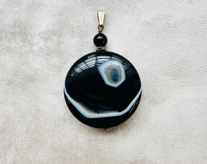 Bold black glass pendant | Modernist statement necklace drop charm