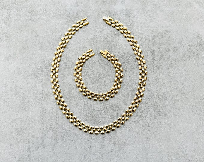 Vintage-Inspired Gold-Tone Necklace & Bracelet Set, Chunky 80s Style Chain Jewellery, Bold Gift for Her, Retro Statement Set