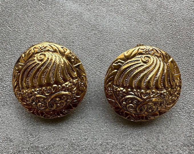 Vintage 1980s 1928 Signed Clip On Earrings, Ornate Gold Tone Filigree Studs, Victorian Revival Jewellery, Gift for Her