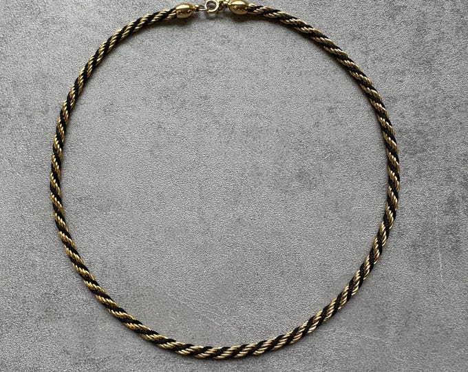 Vintage Trifari Gold & Black Rope Twist Chain Necklace, 16"