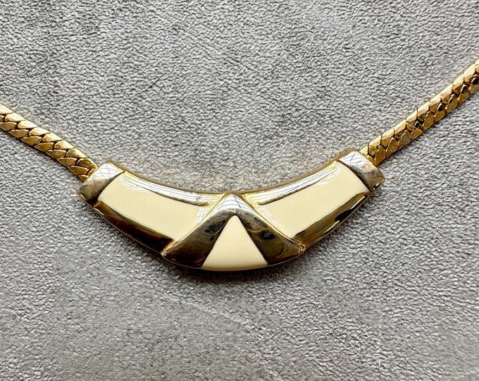 Vintage Napier collar necklace | 1980s enamel and gold-plated chevron choker | Statement necklace | Gift for her | re.