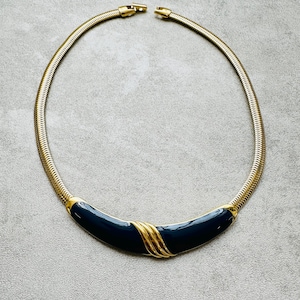 Vintage Bergdorf Goodman Gold Collar Necklace: Navy Enamel Statement Jewelry