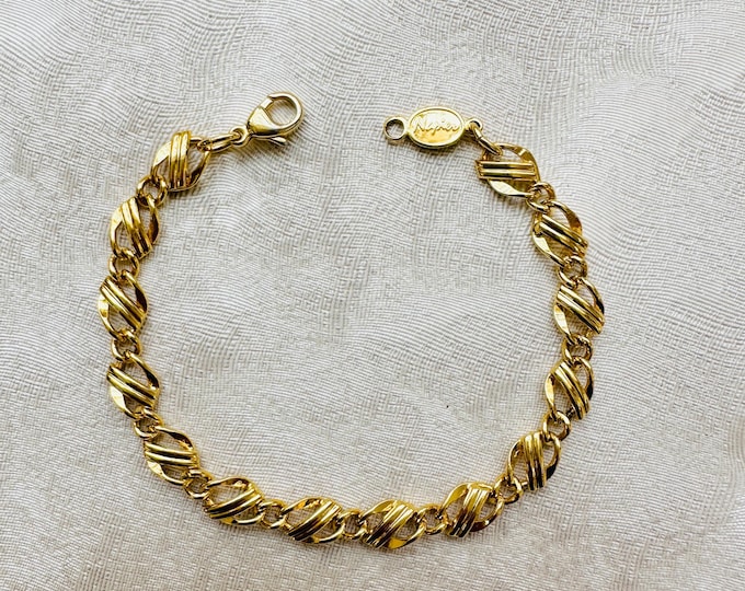 Vintage Napier gold-plated bracelet, twisted link design, 1980s signed, rich 22ct-style tone, gift for her, style with a story