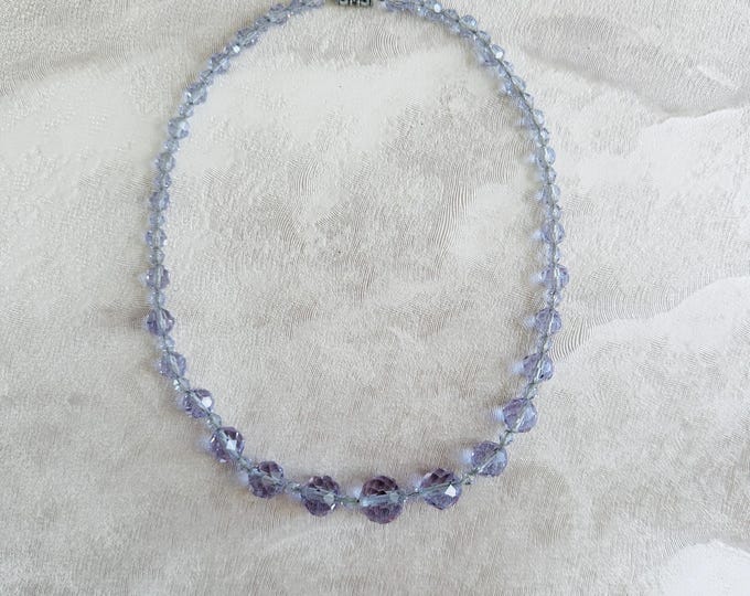 Vintage Lavender Crystal Necklace | Faceted Glass Bead Necklace | 1950s–60s Mid-Century Jewellery