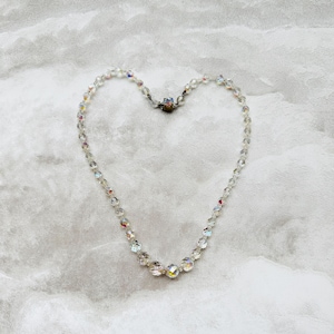 1950s vintage aurora borealis crystal bead necklace, graduated glass