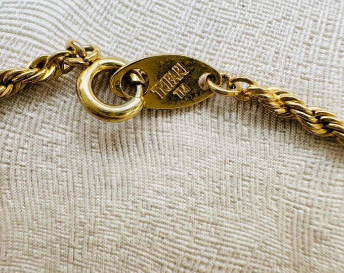 Vintage TRIFARI rope chain necklace, 1980s signed, 24 inch gold plated, rich 22ct style tone, gift for her, bold classic vintage style