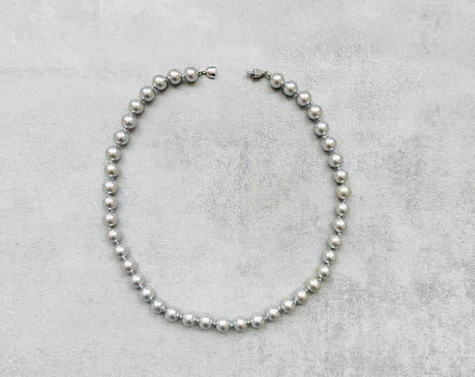 Vintage Monet silvery faux pearl necklace, 1990s silver tone clasp, signed classic statement piece, gift for her, bridal jewellery