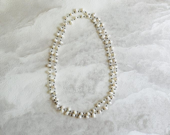 Authentic Freshwater Pearl Necklace with Crystal Spacers | Classic Style Jewellery | Single Opera Lenth Strand