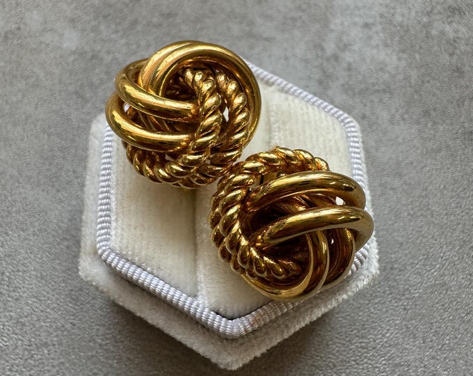 Vintage Napier Gold Knot Earrings, 2cm Screw Back, Mid Century Signed Jewellery