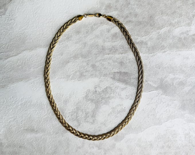 1970s Napier gold braided chain necklace, vintage signed collar, quiet luxury, statement piece, gift for her