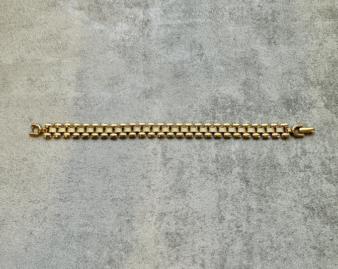 Monet Watchband Style Bracelet, Vintage Gold Plated Link Chain