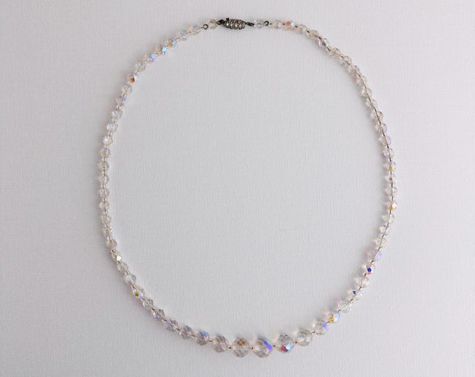 Vintage Crystal | Aurora Borealis Necklace | 1950s Glass Beads, Mid-Century Sparkle | Bridal Style || Pre-loved Retro Jewellery
