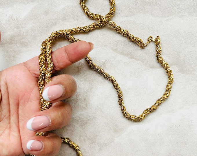 Vintage gold-tone rope chain necklace | 1980s twist chain, 18-inch length