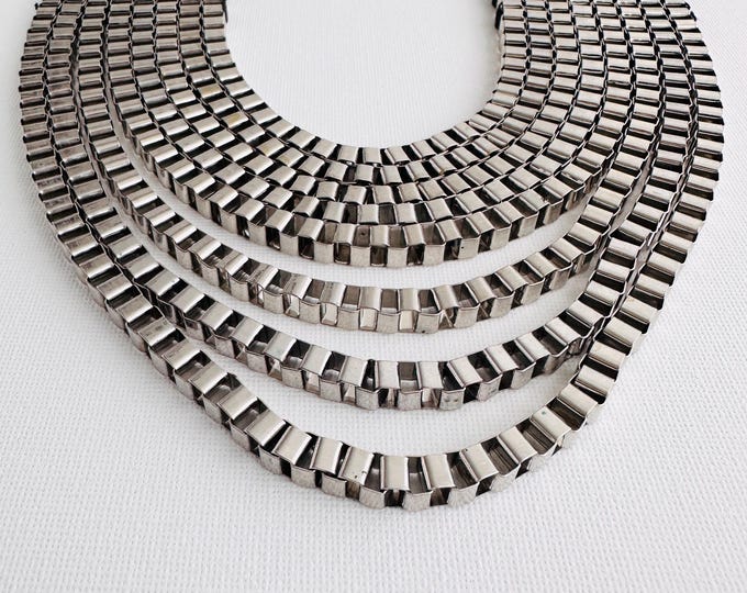 Chunky Vintage Chrome Collar Necklace – Bold Statement Piece, Layered Silver-Tone Metal, 90s Y2K Runway Vibes, Preloved Jewellery