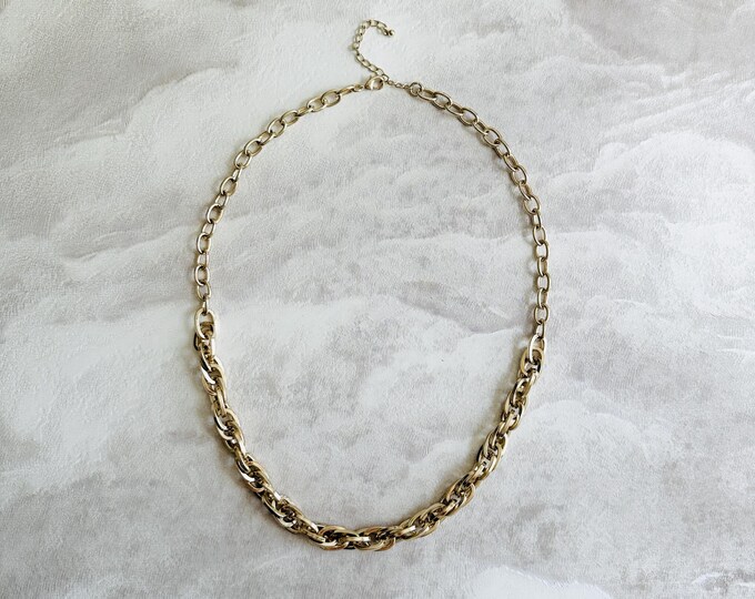 Chunky Vintage 1990s Gold Link Necklace | Décolleté-Length Statement Chain | Reclaimed Power Jewellery