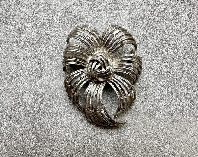 Vintage brooch, 1960s statement brooch, designer brooch, mid-century brooch, silver toned brooch, makers mark brooch, sculptural style pin