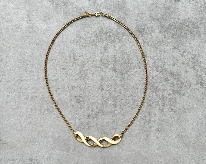 Vintage Monet Gold-Plated Necklace | 1980s Intertwined Link Statement | Signed Designer Jewellery | Gift for Her | 18 Inches