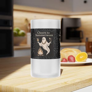 Frosted Glass Beer Mug - Cheers to Summerween, Halloween Party Drinkware, Fun Gifts for Fall, Ghost-Themed Home Bar, Spooky Seasonal Decor