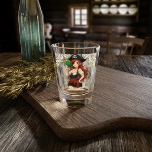 Sexy Anime Pirate with Parrot 1.5 oz Shot Glass, Unique Shot Glass Gift, Shot Glass for Anime Fans, Cool Shot Glass Decor, Custom Barware,
