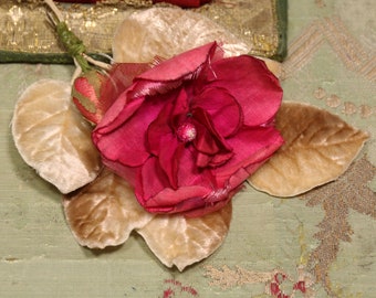 antique french sheer red pink silk tulle for flowers dolls milllinery