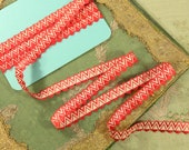 1 yard Rare antique genuine silk fringe trim 1 2 quot wide red white zig zag applique lovely flapper edwardian French doll dress trim