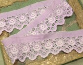 1 yard Antique rare cotton whitework violet base white lace edwardian trim wedding dress flapper intricate pattern