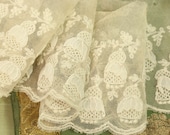 Very rare Antique cotton tulle 3-d bell flower petal lace tulle trim bobble gorgeous doll dress trim millinery cream white sheer 3 quot wide