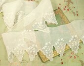1.7 yards Antique linen cotton gauze lace trim crewel flower dot embroidered edwardian lace sheer wedding dress flapper intricate pattern