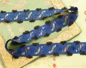 Rare antique genuine silk fringe blue black applique lovely flapper edwardian French doll dress trim intricate flower tulle schiffli