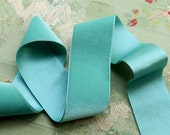 1 yard antique 1 13 16 quot wide silk velvet ribbon rich aqua seafoam green shade ribbonwork dress millinery hat trim flapper edwardian