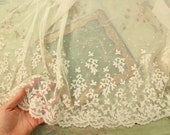 28x15 quot Antique rare cotton applique tulle lace intricate piece flapper 1920s edwardian colonial victorian 18th century regency