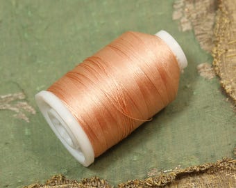 Large spool pure silk thread 8711 size B bead cord jewelry sewing projects  warm peach tan utica thread
