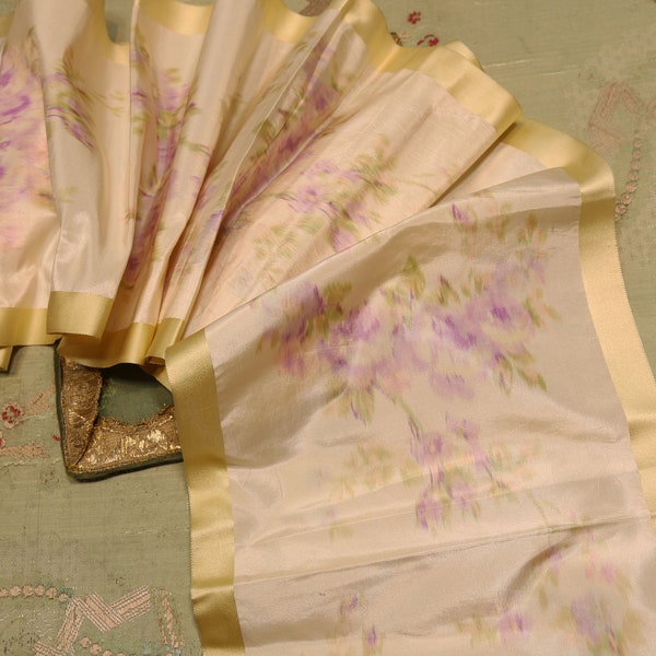 1 yard gorgeous Antique silk ribbon watered taffeta 9" violet roses yellow satin yellow beauty sewing rich pattern ribbon bow trim doll