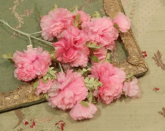 Vintage carnation gorgeous millinery flower bloom silk hat trim new old stock flapper cloche bonnet regency wired stems pink shade wired